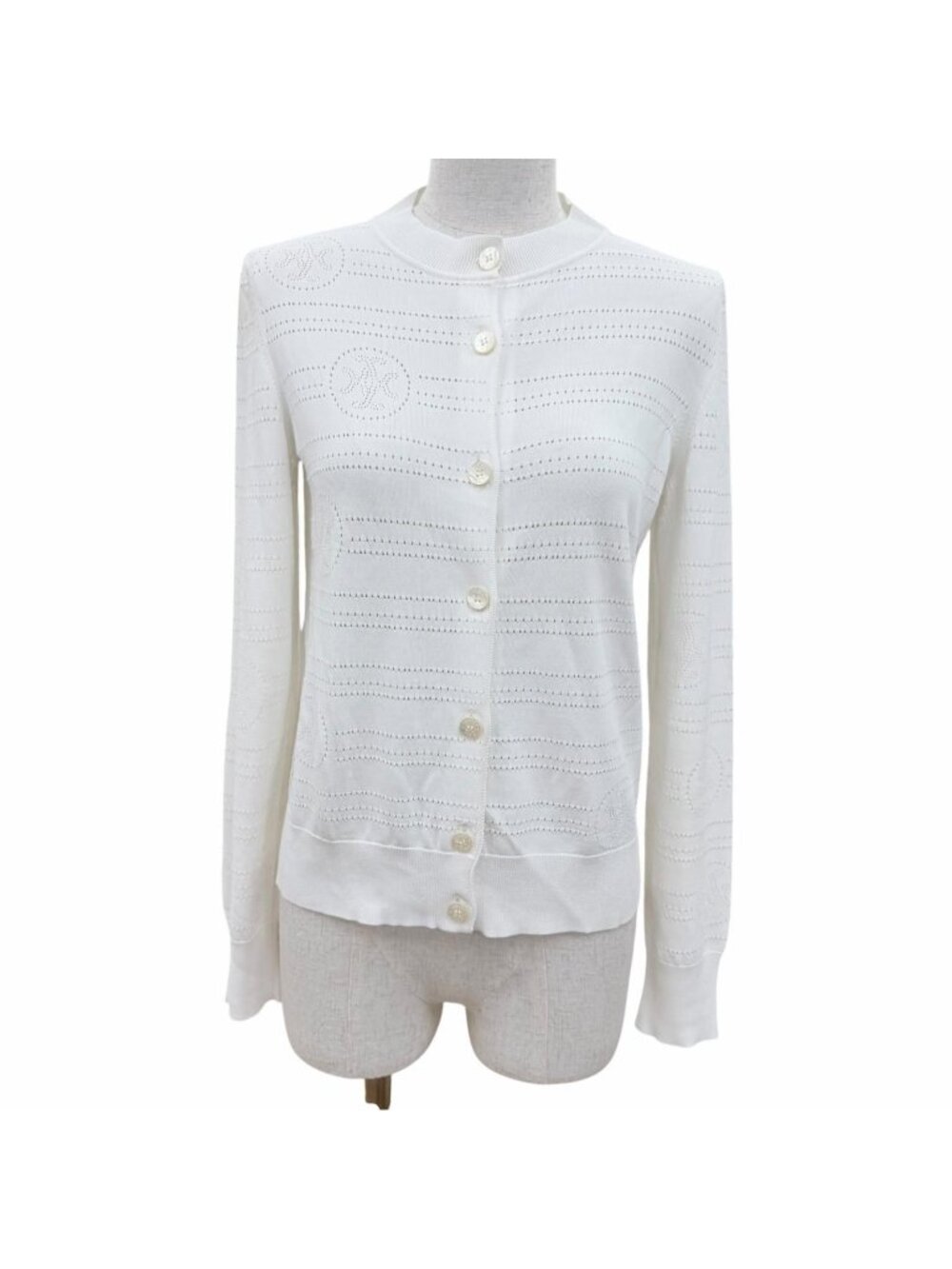 Hermes Cotton H Lift Sellier Buttons Long Sleeve Knit Cardigan White 36
